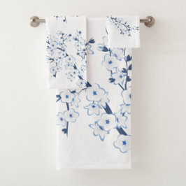 Conjunto De Toalhas Flor de Cerejeira Azul Claro