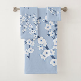 Conjunto De Toalhas Flor de Cerejeira Azul Claro