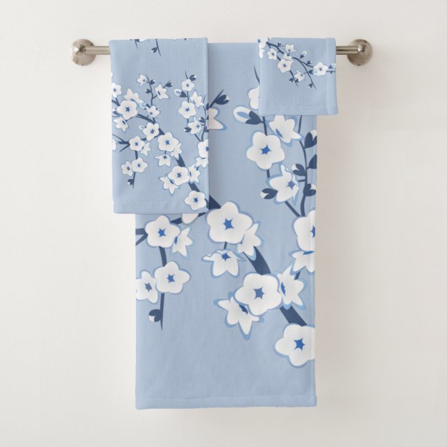 Conjunto De Toalhas Flor de Cerejeira Azul Claro (Insitu)