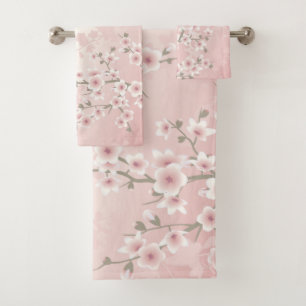 Conjunto De Toalhas Flor de Cerejeira Damasco Floral Vintage