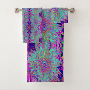 Conjunto De Toalhas Flor de Dália Abstrata Cor de Arco-íris Água-marin