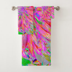 Conjunto De Toalhas Flor de Dália Decorativa Abstrata Arco-Íris Colori
