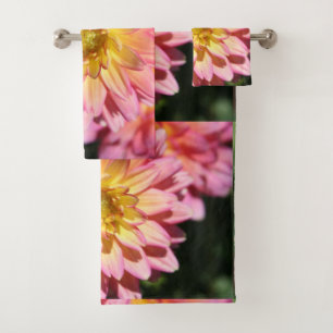 Conjunto De Toalhas Flor de Dália Rosa e Amarela Vibrante