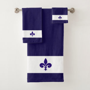 Conjunto De Toalhas Flor de Lis em Azul Marinho e Branco