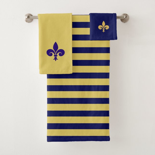 Conjunto De Toalhas Flor de Lis em Dourado e Azul Marinho (Insitu)
