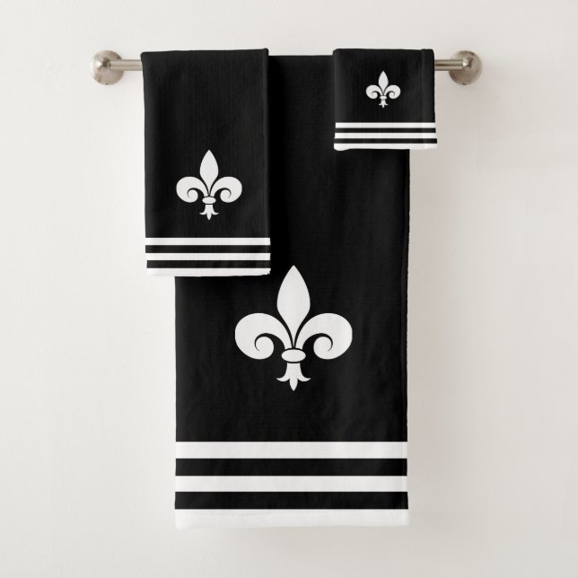 Conjunto De Toalhas Flor-de-Lis em Preto e Branco (Insitu)