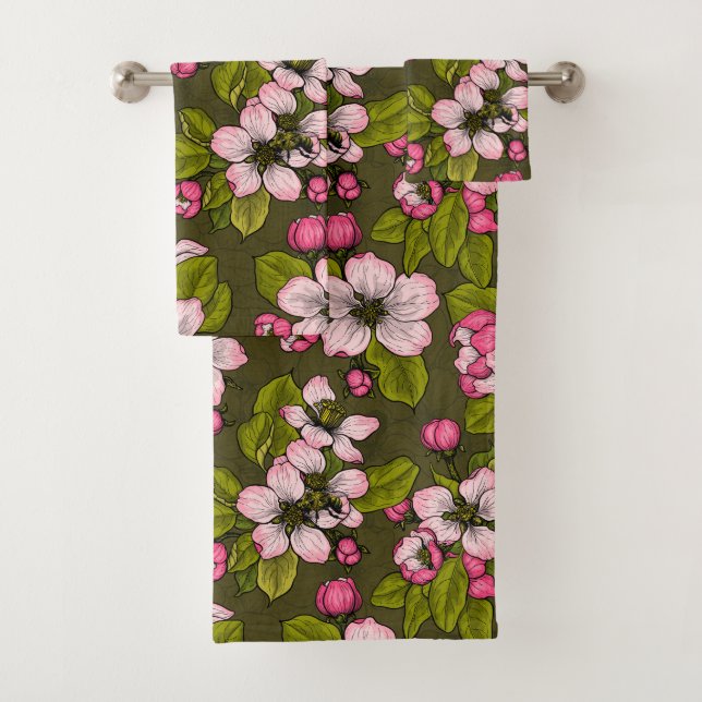 Conjunto De Toalhas Flor de maçã em verde-escuro (Insitu)