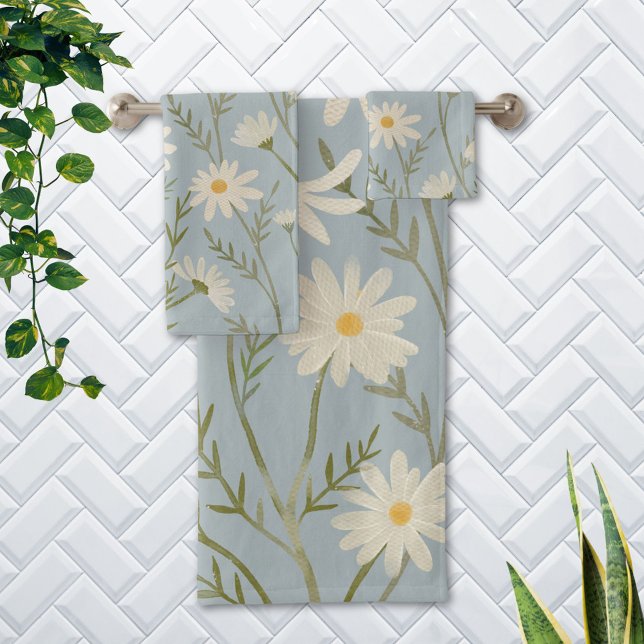 Conjunto De Toalhas Flor de Margarida Branca Floral (In situ Bathroom wall)