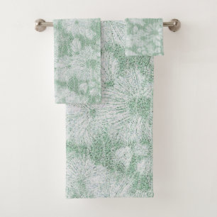 Conjunto De Toalhas Flor de Margarida Veludo Verde Menta