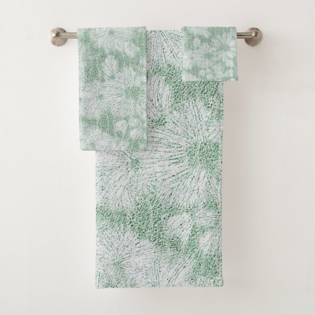 Conjunto De Toalhas Flor de Margarida Veludo Verde Menta  (Insitu)