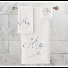 Conjunto De Toalhas Flor de Nome do Monograma Personalizado Branco Ele