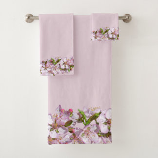 Conjunto De Toalhas Flor de Primavera de Fundo Rosa ao longo das borda