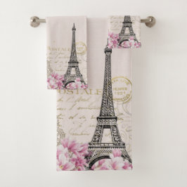 Conjunto De Toalhas Flor de Rosa Romântica Torre Eiffel de Paris