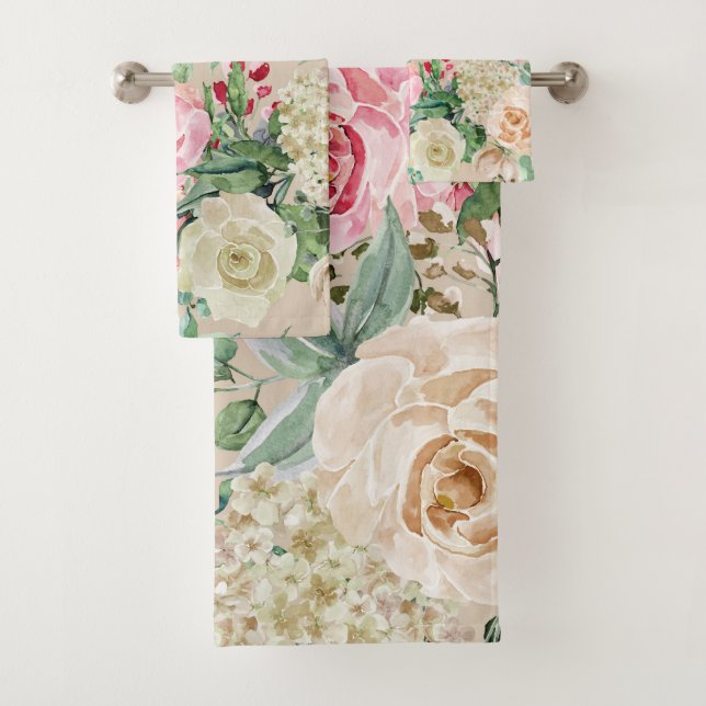 Conjunto De Toalhas Flor de rosa rosa-d-água com creme rústico moderno (Insitu)