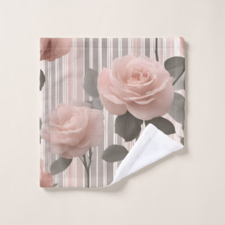 Conjunto De Toalhas Flor de Rosa Rosa e listras, Visual Vintage