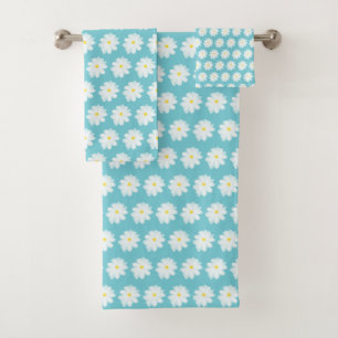 Conjunto De Toalhas Flor de turquesa bonito e da margarida branca