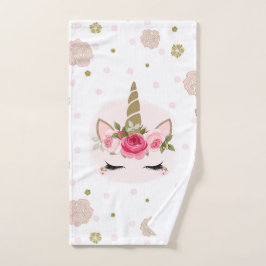 Conjunto De Toalhas Flor de Unicórnio Dourado e Rosa Brilho Flor Cute