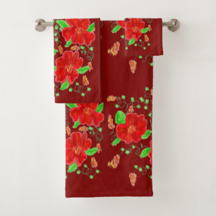 Conjunto De Toalhas Flor de Vermelho Celeiro