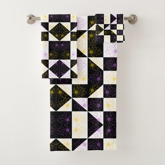 Conjunto De Toalhas flor em padrão monocromático de controlo estético (Insitu)