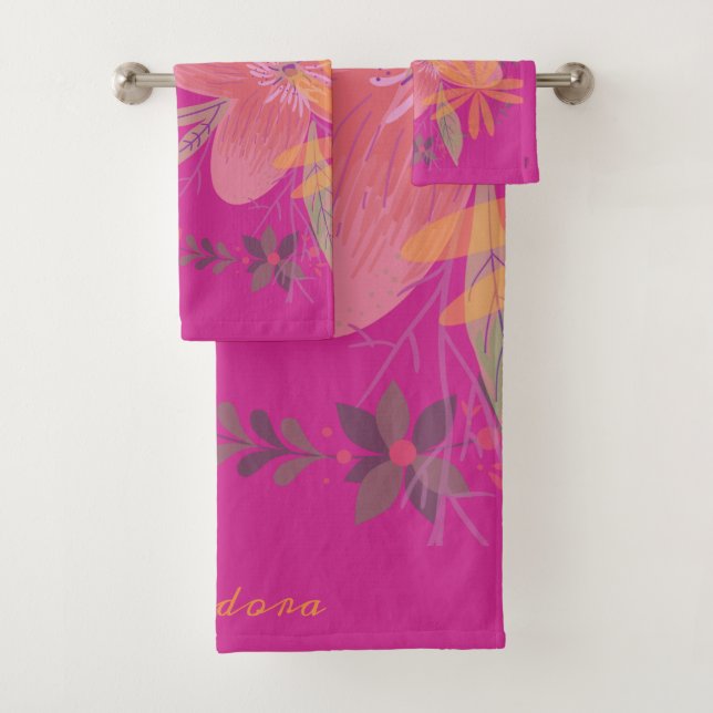 Conjunto De Toalhas Flor Folha de Fuchsia, Dourada (Insitu)