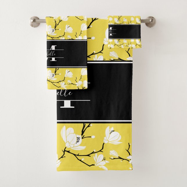 Conjunto De Toalhas Flor Iluminante Amarelo Monograma Magnólia (Insitu)