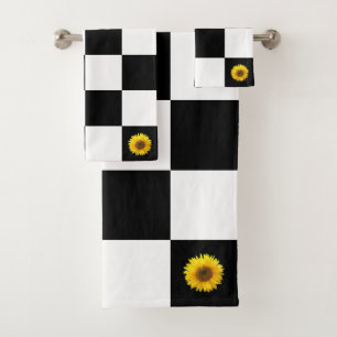 Conjunto De Toalhas Flor personalizada em xadrez preto e branco