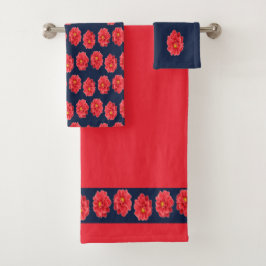 Conjunto De Toalhas Flor rosa dahlia em azul