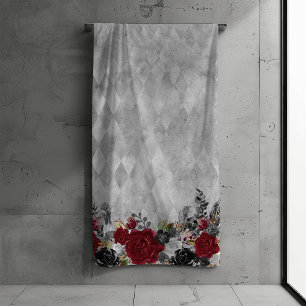 Conjunto De Toalhas Flor Rosa Gótica Borgonha Preta Banho Halloween