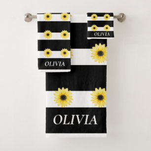 Conjunto De Toalhas Flor solar legante em preto e branco