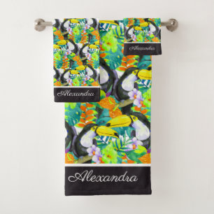 Conjunto De Toalhas Flor Tropical do Toucan Black and White Monograma
