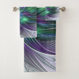 Conjunto De Toalhas Flor Verde Roxo Moderna Abstrato de Arte Fractal