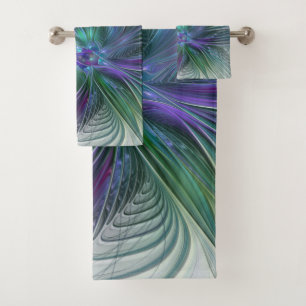 Conjunto De Toalhas Flor Verde Roxo Moderna Abstrato de Arte Fractal