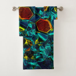 Conjunto De Toalhas Flor virtual em azul gradiente, estilhaçada