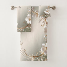 Conjunto de Toalhas Florais Brancas Ornamentadas