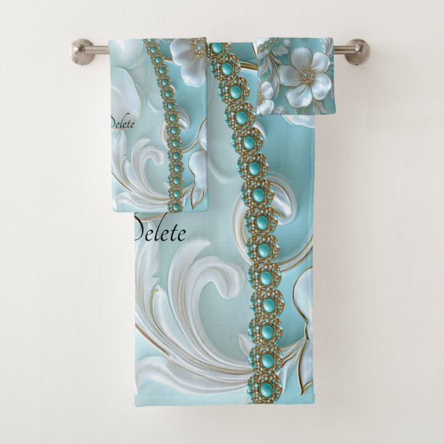 Conjunto de Toalhas Florais Brancas Teais (Insitu)