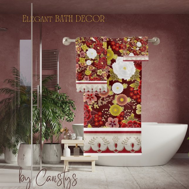 Conjunto De Toalhas Florais Clássicos Ferrugem, Castanho, Azeite (Criador carregado)