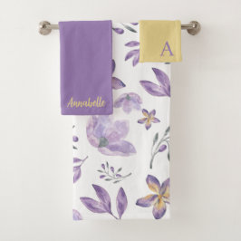 Conjunto de Toalhas Florais com Monograma em Aquar