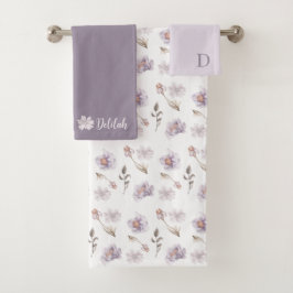 Conjunto de Toalhas Florais com Monograma em Aquar