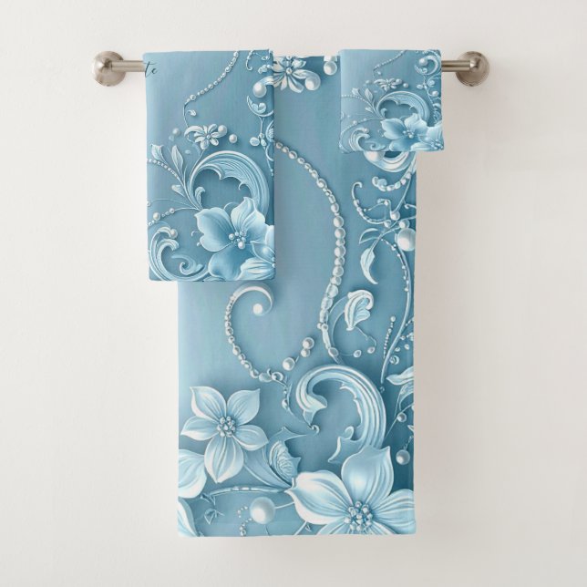 Conjunto de Toalhas Florais Decorativas Azuis (Insitu)