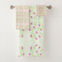 Conjunto De Toalhas Florais Delicadas Rosa