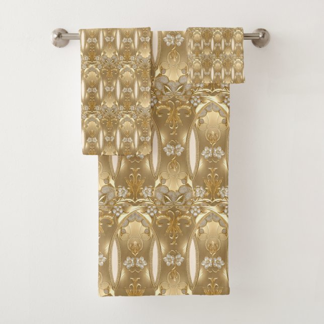 Conjunto de Toalhas Florais do Ornamentado Dourado (Insitu)