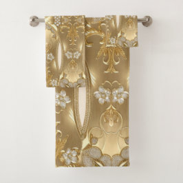 Conjunto de Toalhas Florais do Ornamentado Dourado