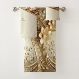 Conjunto de Toalhas Florais Douradas Ornamentadas