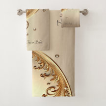 Conjunto de Toalhas Florais Douradas Ornamentadas