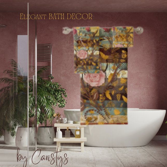 Conjunto De Toalhas Florais Elegantes com Teal, Marrom, Marfim (Criador carregado)