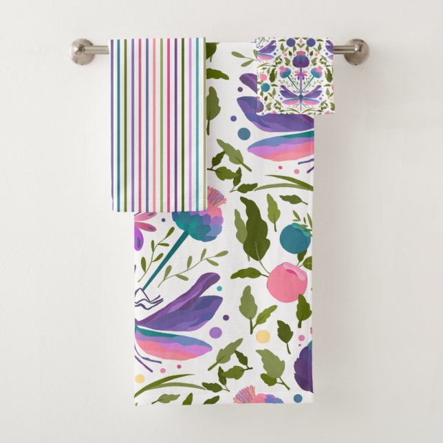 Conjunto de Toalhas Florais Libélula e Cardo Escoc (Insitu)