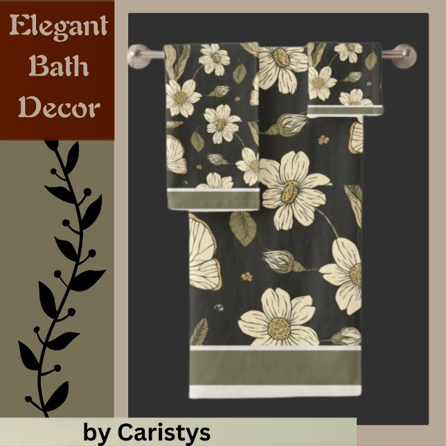 Conjunto De Toalhas Florais, marfim, oliva com borboletas (Criador carregado)