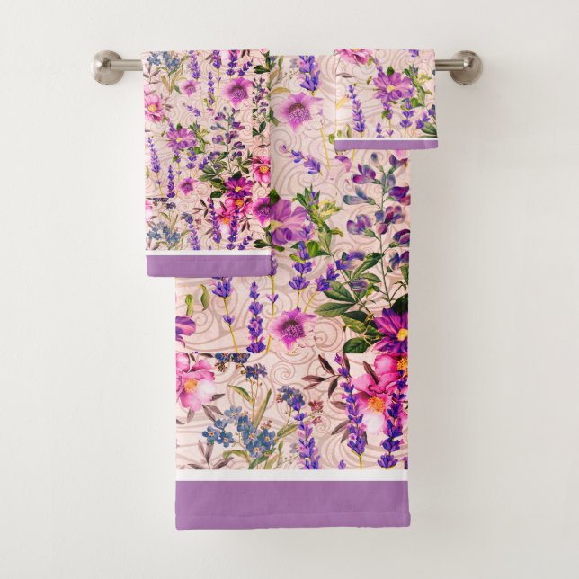 Conjunto De Toalhas Florais Mauve, Rosa, Azul (Insitu)