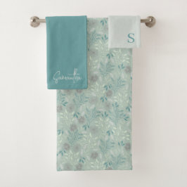 Conjunto de Toalhas Florais Monogramadas