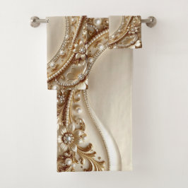 Conjunto de Toalhas Florais Ornamentais em Ouro El